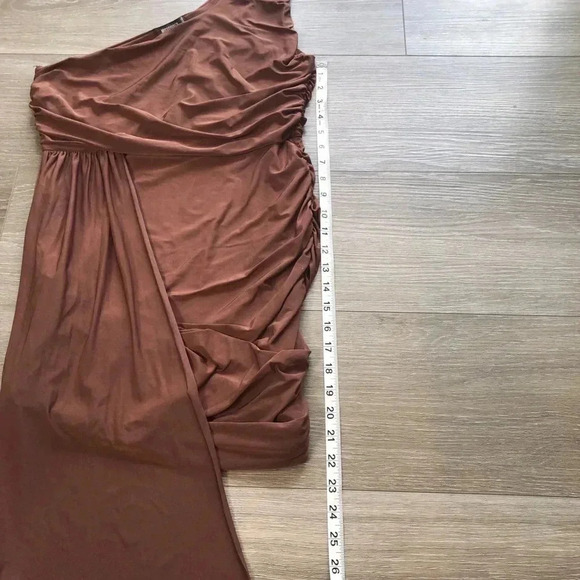 Misguided Rust Brown Ruched Asymmetrical One Shoulder Mini Dress Womens Size 10 - Picture 5 of 8